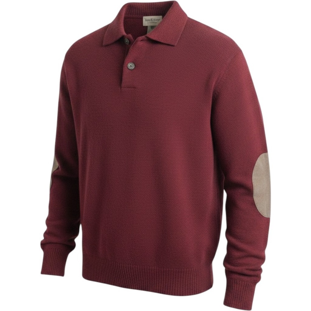 XL Vtg Tricots St Raphael Mens Merino Wool Sweater Burgundy Elbow Patches Knit
